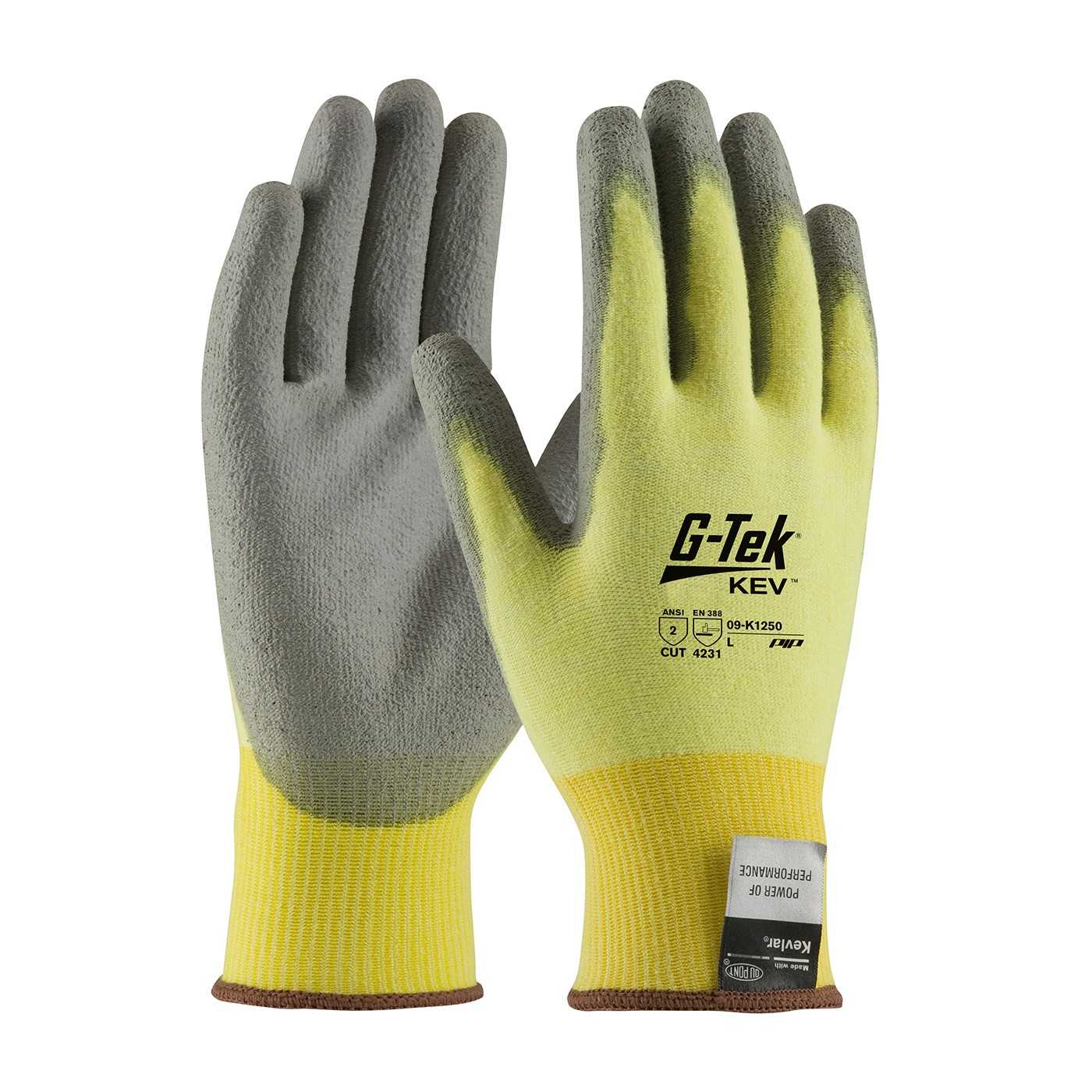 G-Tek® KEV™ Seamless Knit Kevlar® / Lycra Glove with Polyurethane Coated Smooth Grip on Palm & Fingers  (#09-K1250)