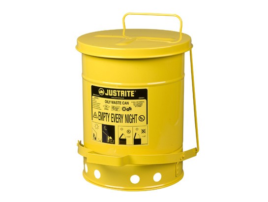 Justrite Foot-Operated Self-Closing Cover Oily Waste Can, 6 Gallon, Yellow (#09101)
