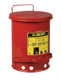 Justrite Foot-Operated Self-Closing Soundgard Cover Oily Waste Can, 6 Gallon, Red (#09108)