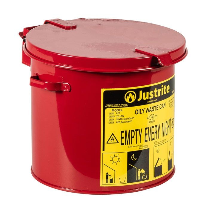 Justrite Countertop Oily Waste Can, 2 gallon, Red (#09200)