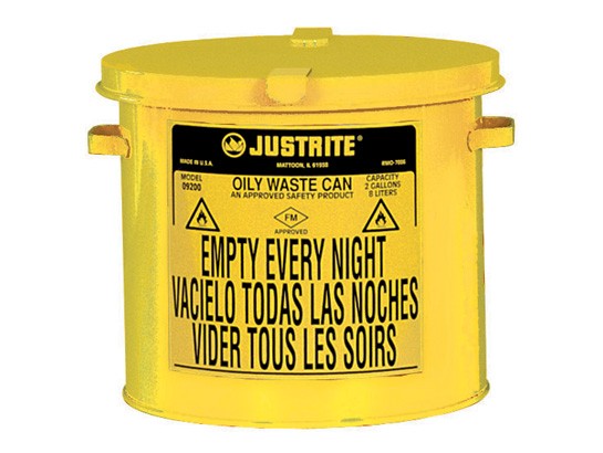 Justrite Countertop Oily Waste Can, 2 gallon, Yellow (#09200Y)