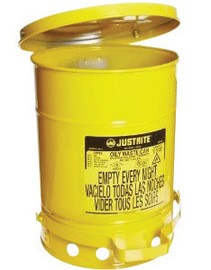 Justrite Foot-Operated Self-Closing Cover Oily Waste Can, 10 Gallon, Yellow (#09301)