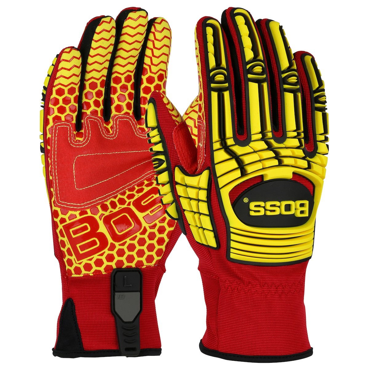 Boss® Synthetic Leather Palm with Red Silicone Grip and Spandex Back – TPR Impact Protection  (#120-MP2415)