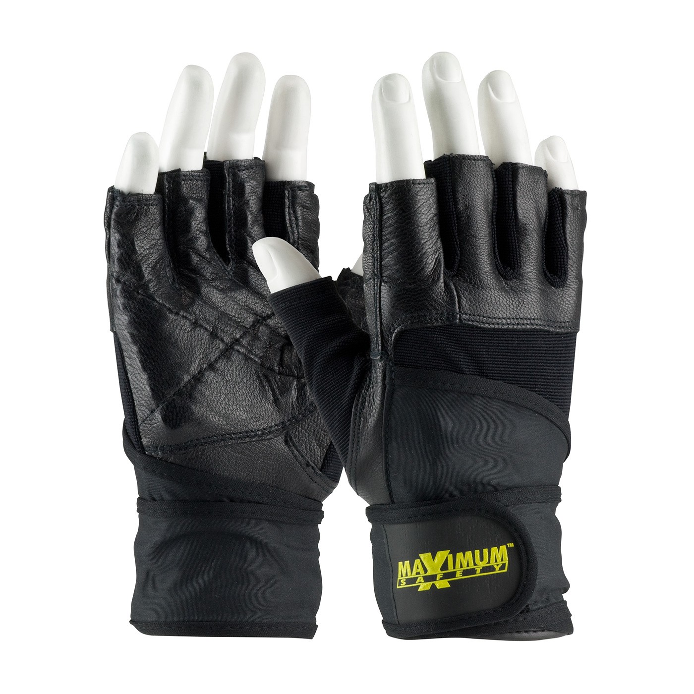 Maximum Safety® Leather Palm and Knuckles with Anti-Vibration & Shock Absorbing Pad - Wrist Strap  (#122-AV20)