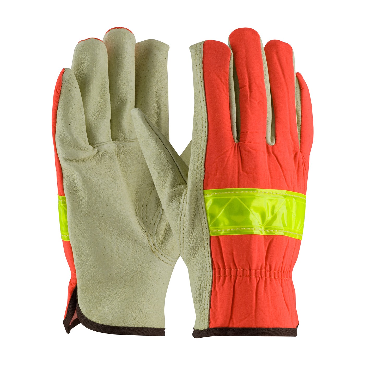 PIP® Top Grain Pigskin Leather Palm Drivers Glove with Hi-Vis Nylon Back - Open Cuff  (#125-368)