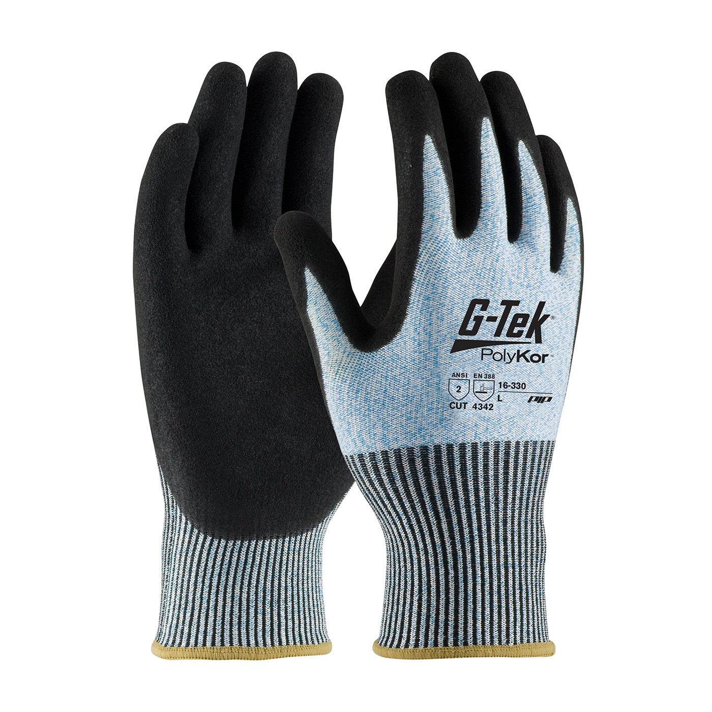 G-Tek® PolyKor® Seamless Knit PolyKor® Blended with Double-Dipped Nitrile Coated MicroSurface Grip on Palm & Fingers  (#16-330)