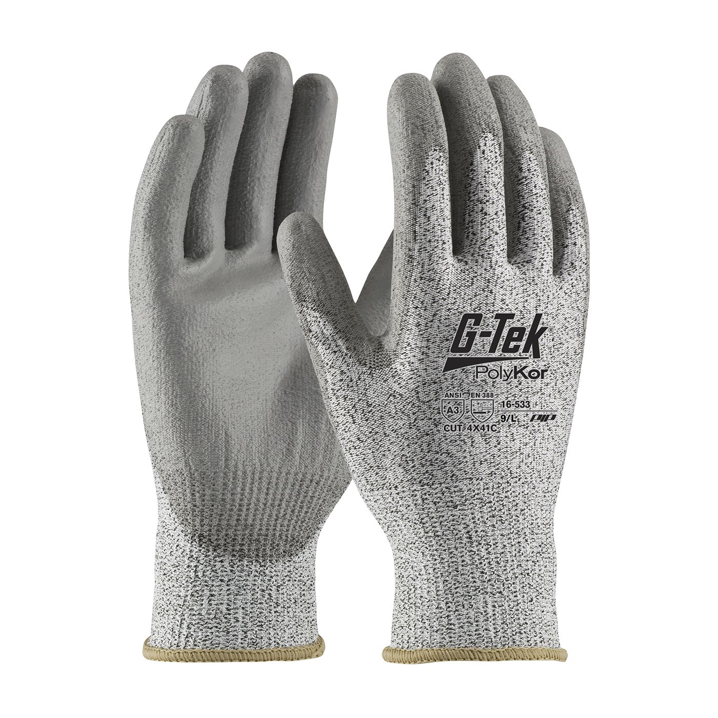 G-Tek® PolyKor® Industry Grade Seamless Knit PolyKor® Blended Glove with Polyurethane Coated Smooth Grip on Palm & Fingers - Bulk Pack  (#16-533)