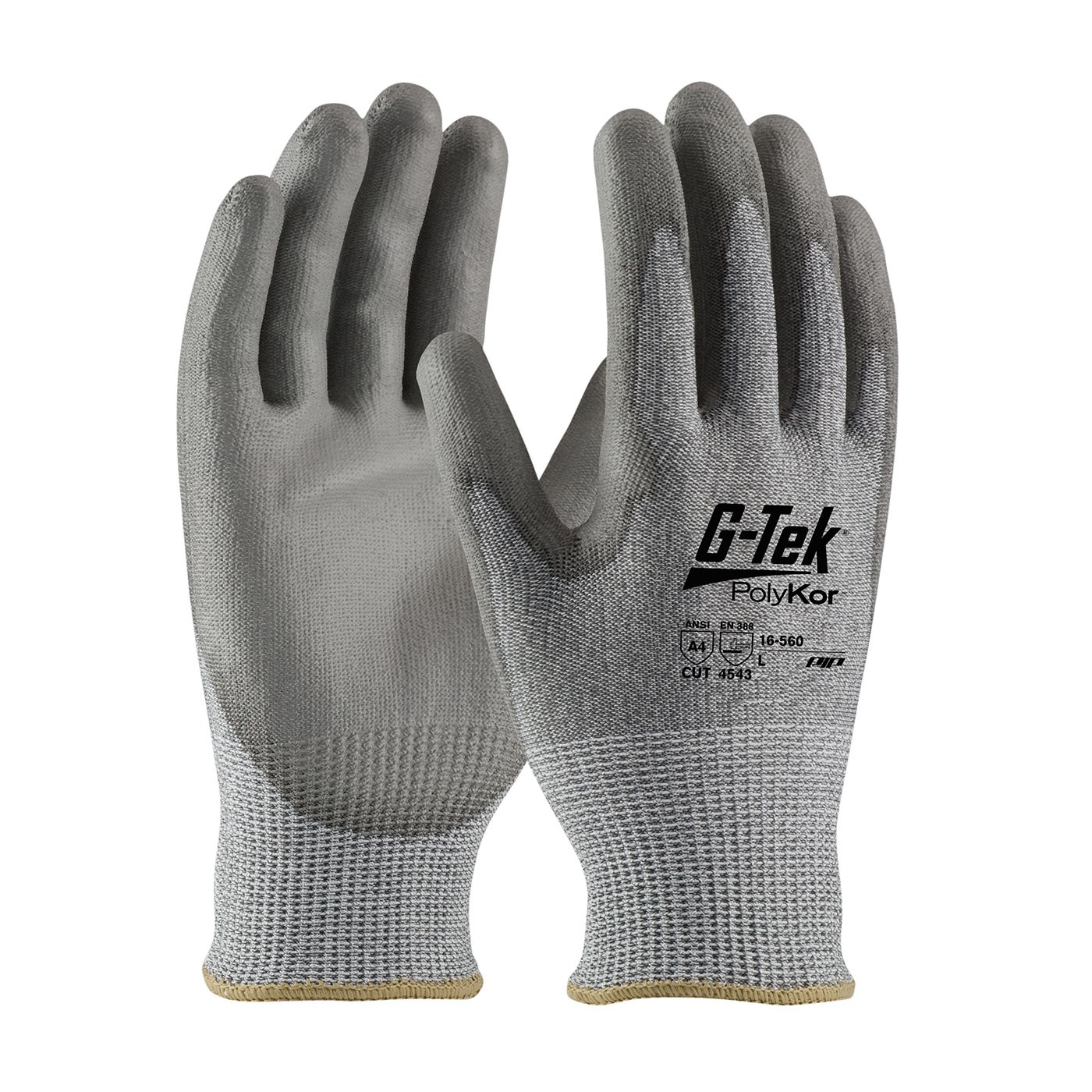 G-Tek® PolyKor® Seamless Knit PolyKor® Blended Glove with Polyurethane Coated Smooth Grip on Palm & Fingers  (#16-560)