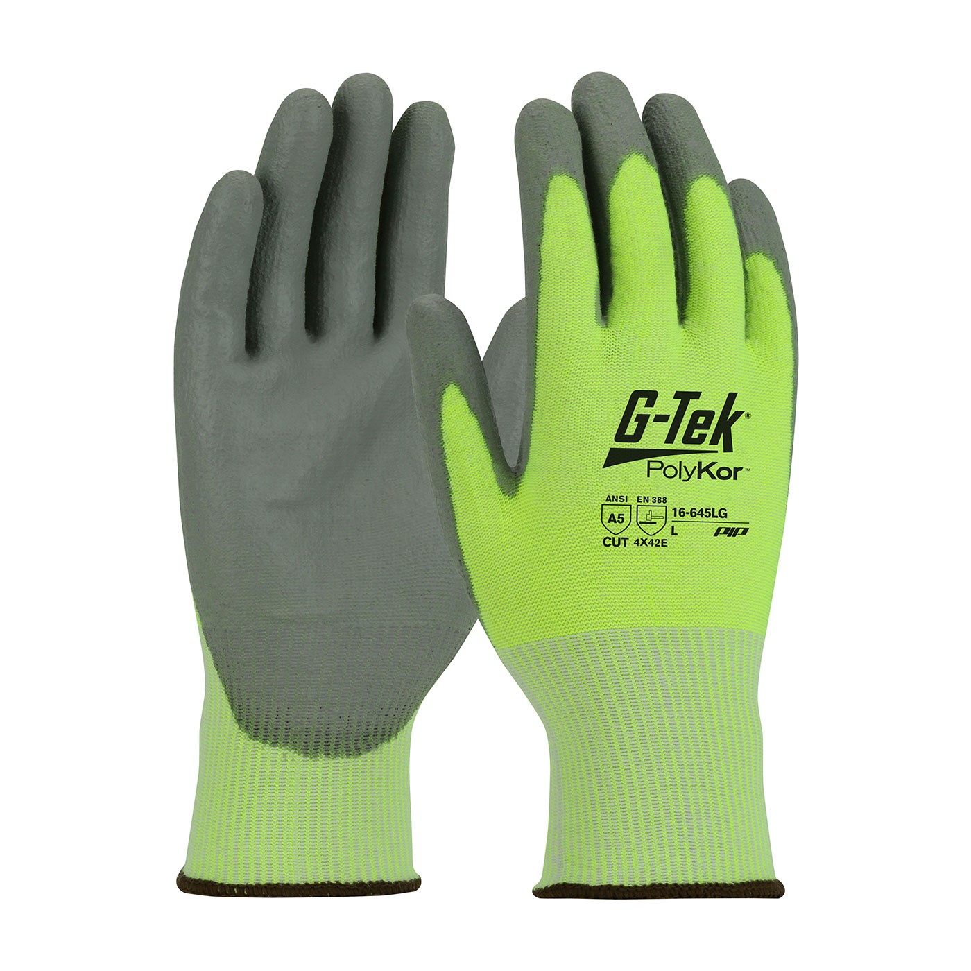  G-Tek® PolyKor® Seamless Knit PolyKor® Blended Glove with Polyurethane Coated Smooth Grip on Palm & Fingers  (#16-645LG)