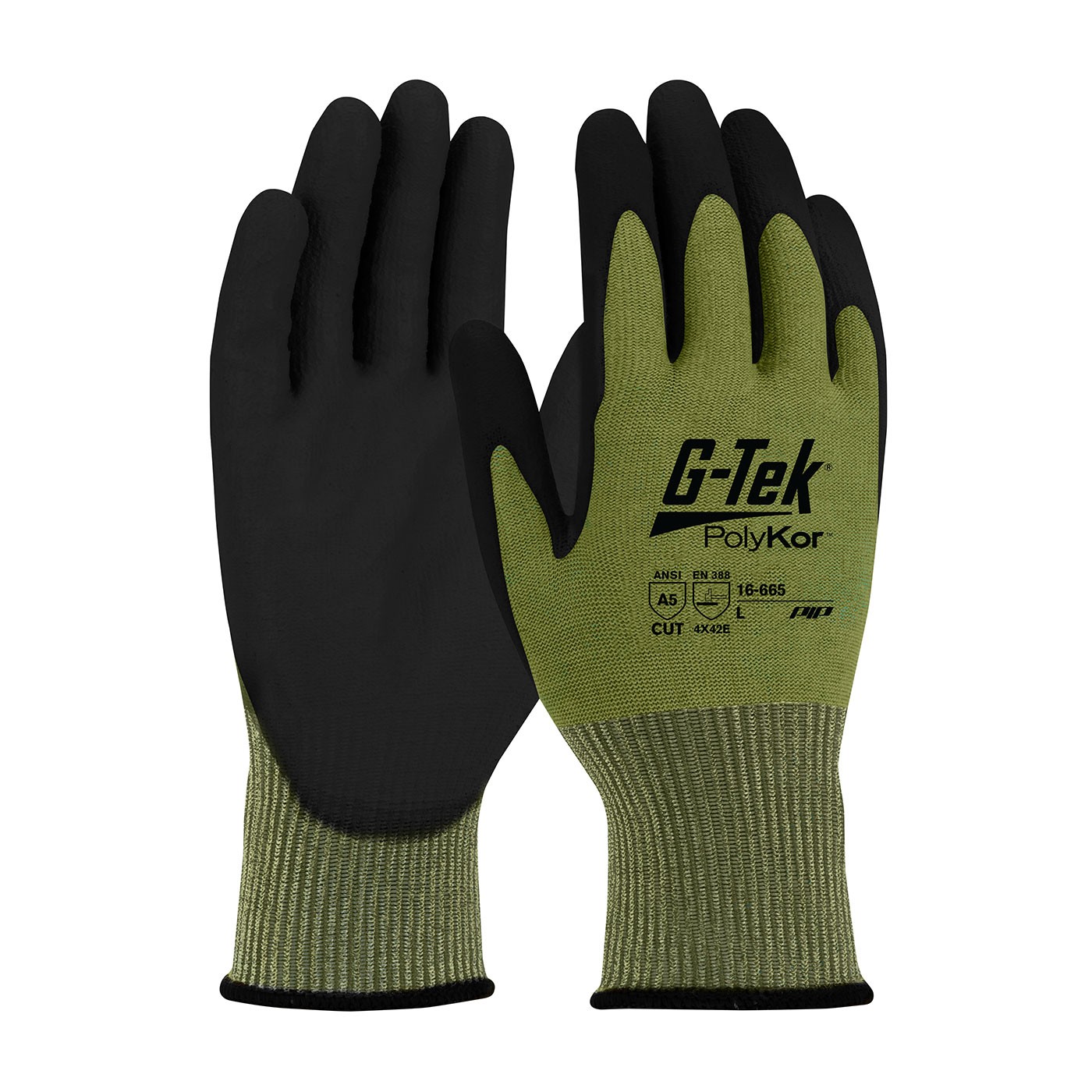 G-Tek® PolyKor® Seamless Knit PolyKor® Blended Glove with Polyurethane Coated Smooth Grip on Palm & Fingers  (#16-665)