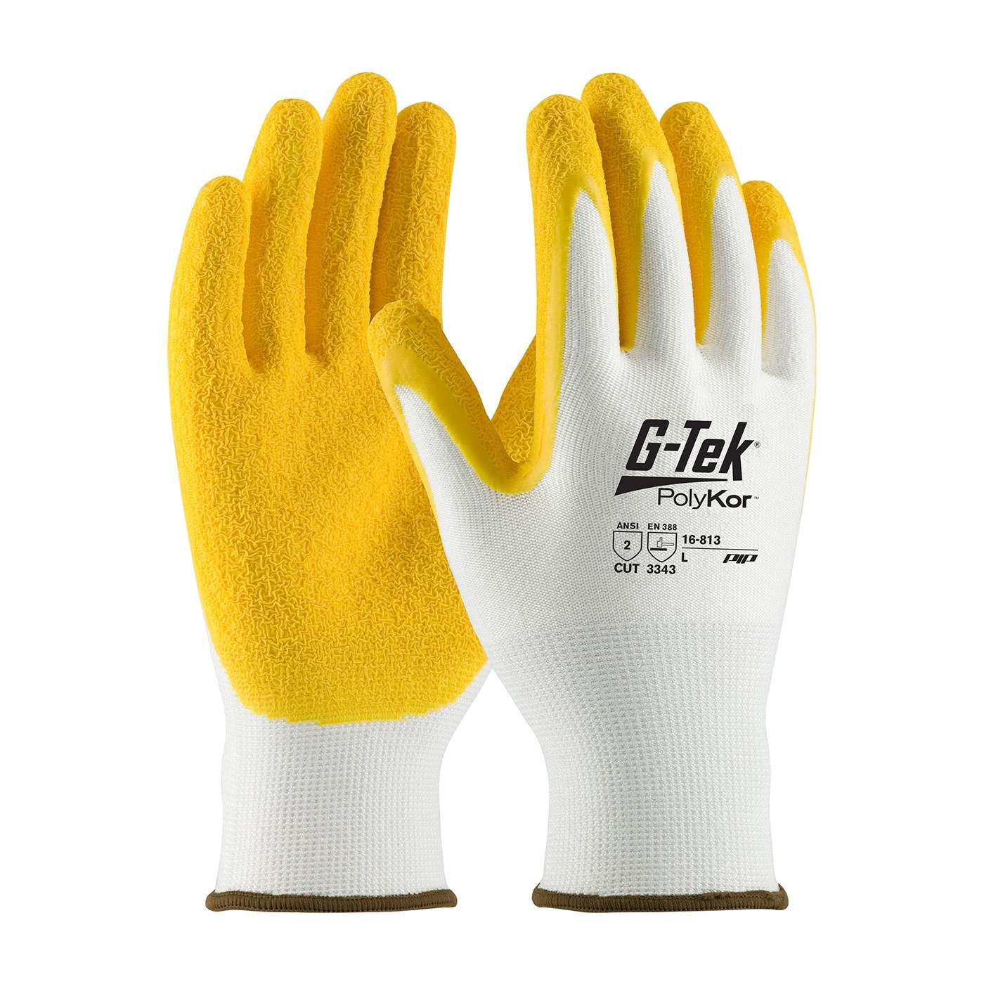 G-Tek® PolyKor® Seamless Knit PolyKor® Blended Glove with Latex Coated Crinkle Grip on Palm & Fingers  (#16-813)
