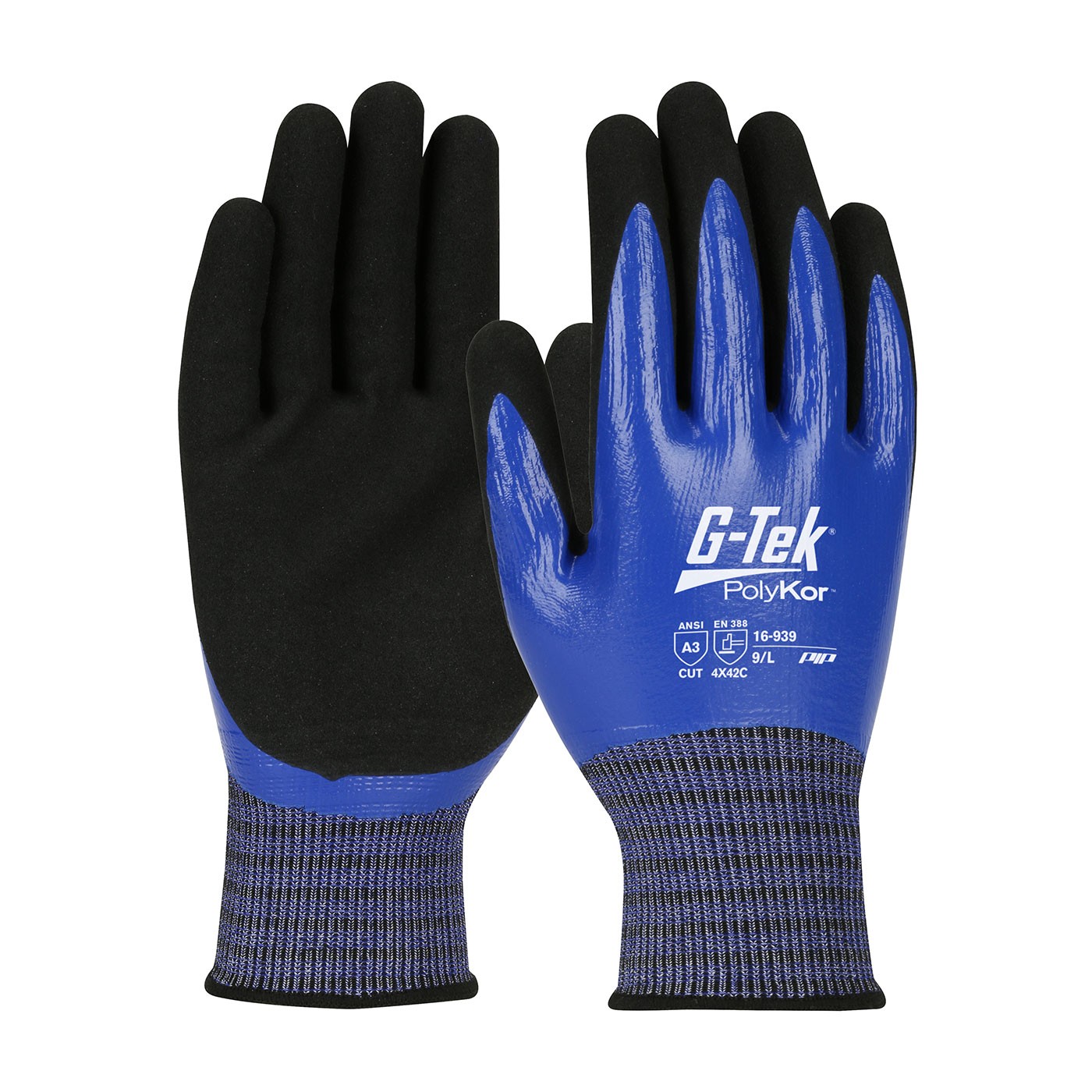 G-Tek® PolyKor® X7™ Seamless Knit PolyKor™ X7™ Blended Glove with Double-Dipped Nitrile Coated MicroSurface Grip on Full Hand - Touchscreen Compatible  (#16-939)
