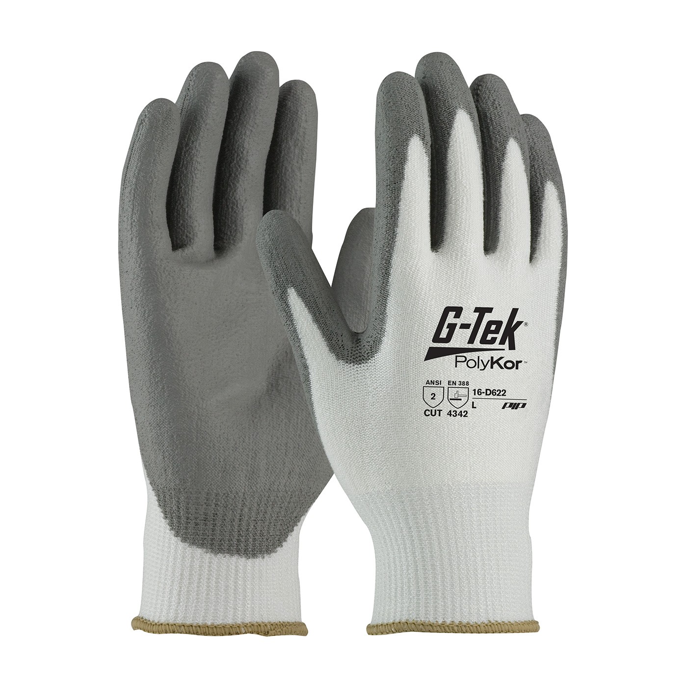 G-Tek® PolyKor® Seamless Knit PolyKor® Blended Glove with Polyurethane Coated Smooth Grip on Palm & Fingers  (#16-D622)