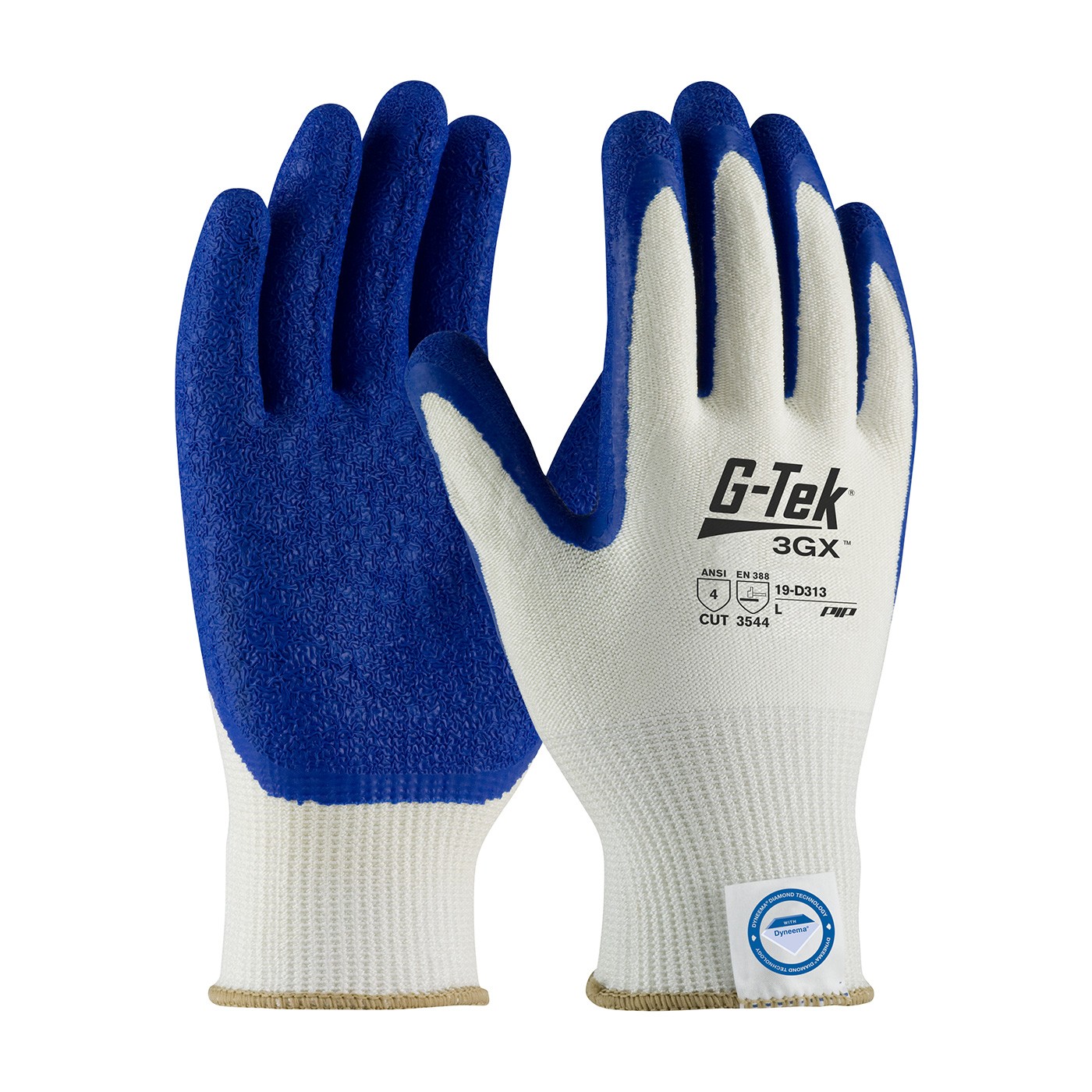 G-Tek® 3GX® Seamless Knit Dyneema® Diamond Blended Glove with Latex Coated Crinkle Grip on Palm & Fingers - Medium Weight  (#19-D313)