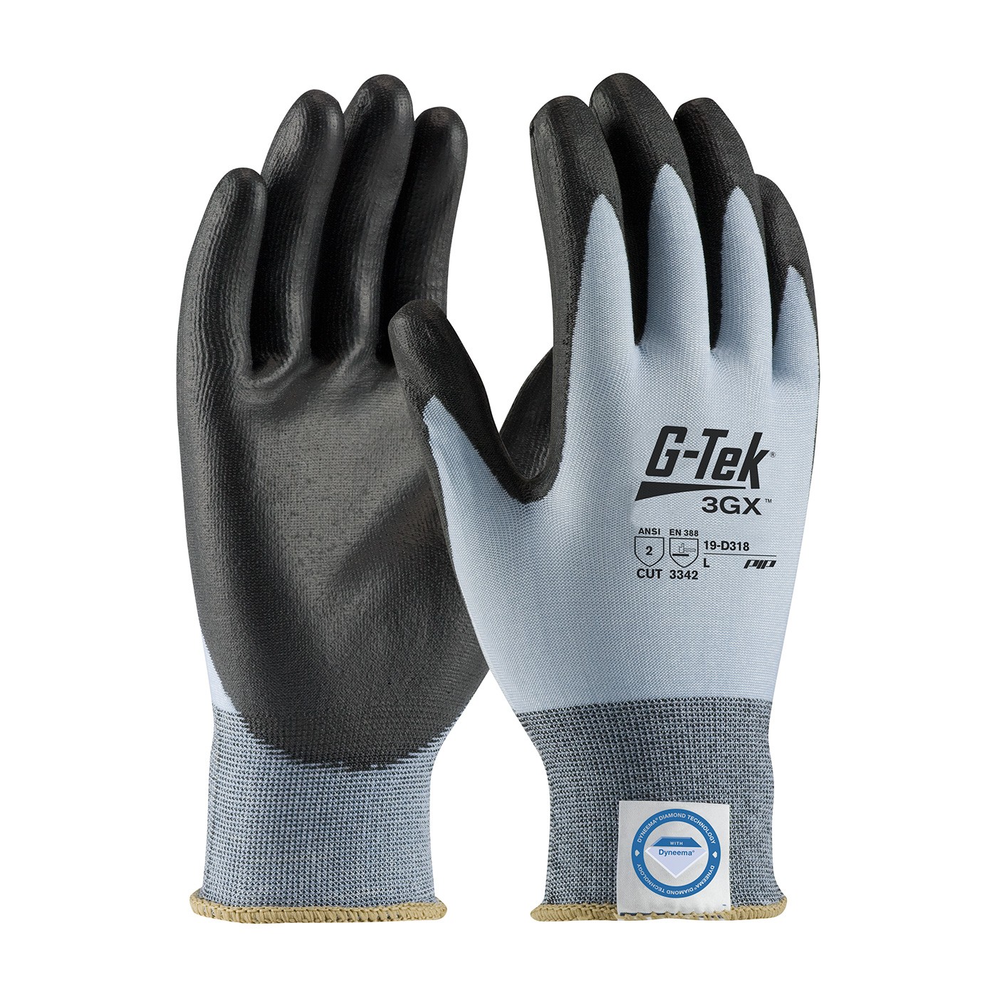 G-Tek® 3GX® Seamless Knit Dyneema® Diamond Blended Glove with Polyurethane Coated Smooth Grip on Palm & Fingers  (#19-D318)