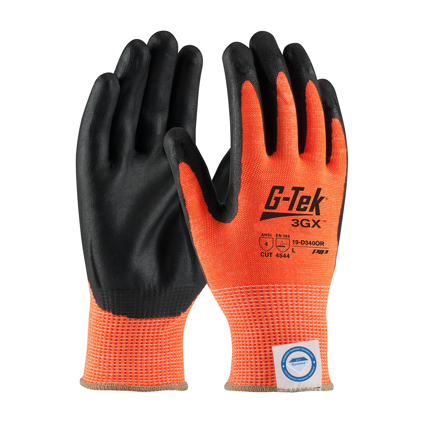 G-Tek® 3GX® Hi-Vis Seamless Knit Dyneema® Diamond Blended Glove with Nitrile Coated Foam Grip on Palm & Fingers  (#19-D340OR)