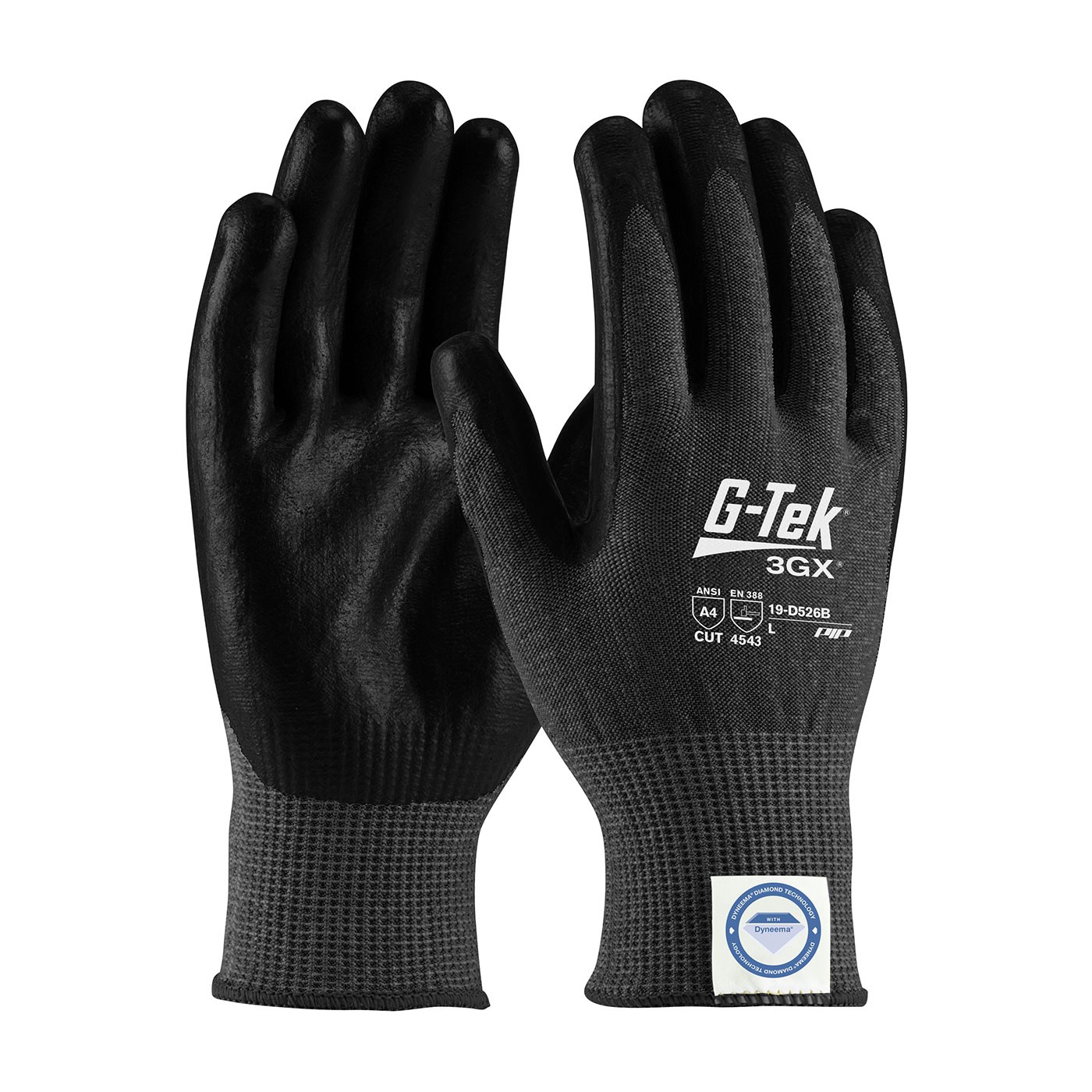 G-Tek® 3GX® Black Seamless Knit Dyneema® Diamond Blended Glove with Nitrile Coated Foam Grip on Palm & Fingers - Touchscreen Compatible  (#19-D534B)