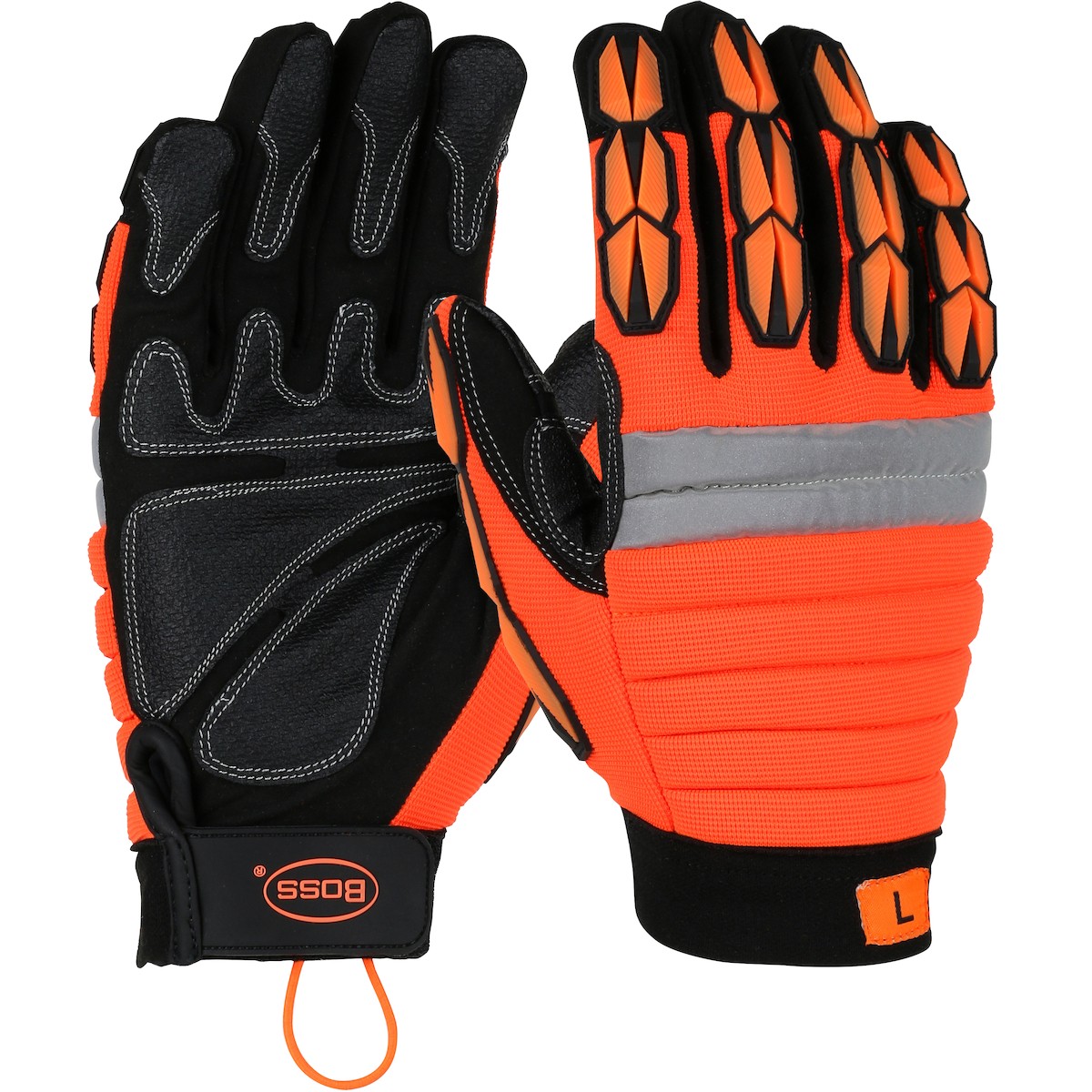 Boss® Miners' Mechanic Synthetic Leather Palm with Foam Padded Back and TPR Finger Impact Protection - PVC Patch Grip  (#1JM500)