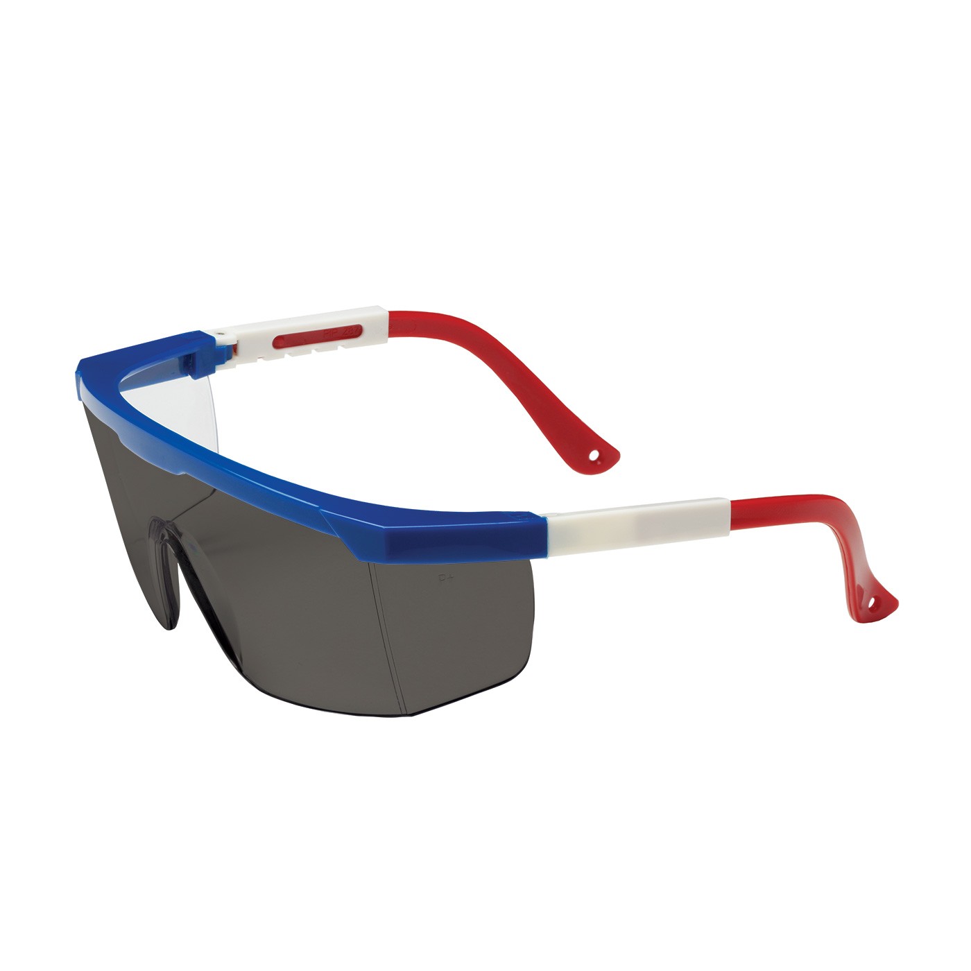 Hi-Voltage ARC™ Semi-Rimless Safety Glasses with Red / White / Blue Frame, Gray Lens and Anti-Scratch Coating  (#250-24-0301)