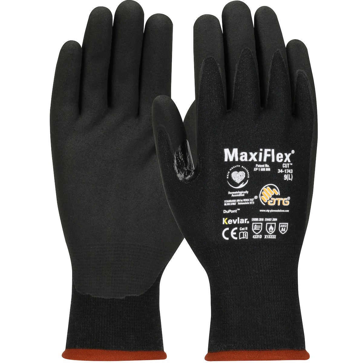 MaxiFlex® Cut™ MaxiFlex® Cut™ Seamless Knit Kevlar® Glove with Black MicroFoam Nitrile Coating  (#34-1743)
