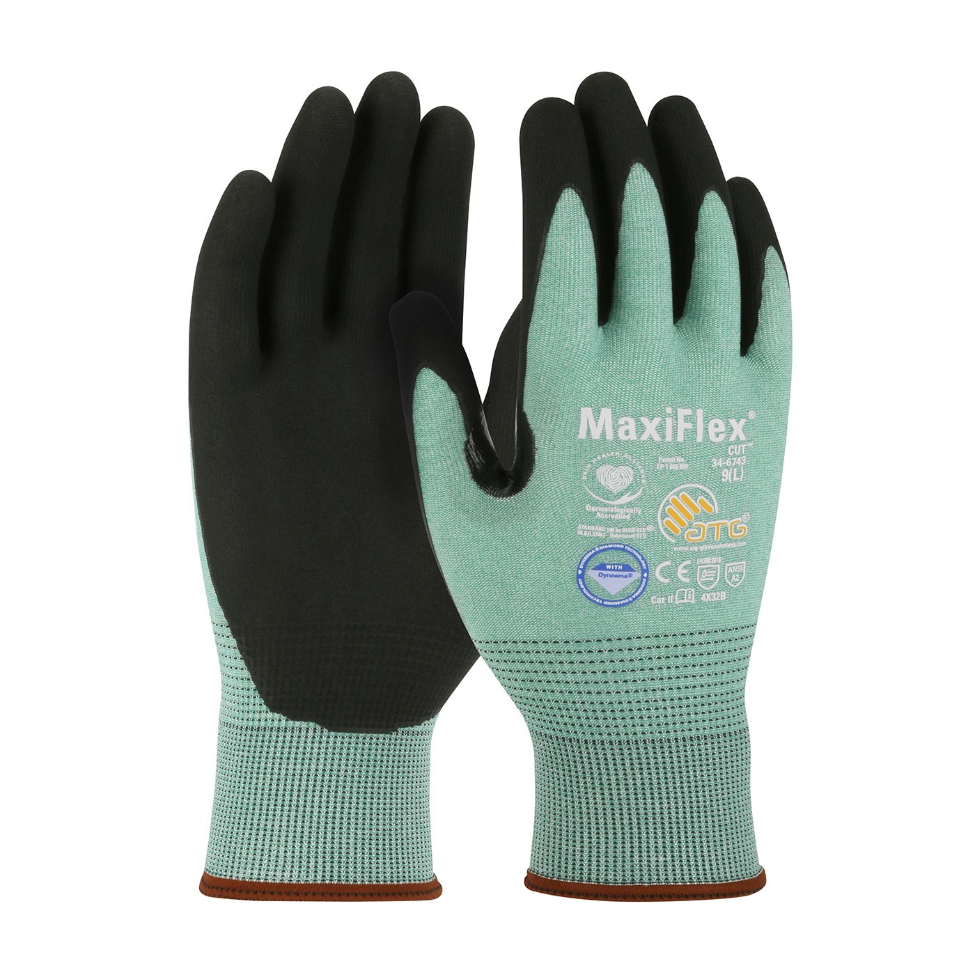 MaxiFlex® Cut™ Seamless Knit Dyneema® Diamond Blended Glove with Premium Nitrile Coated MicroFoam Grip on Palm & Fingers (#34-6743)