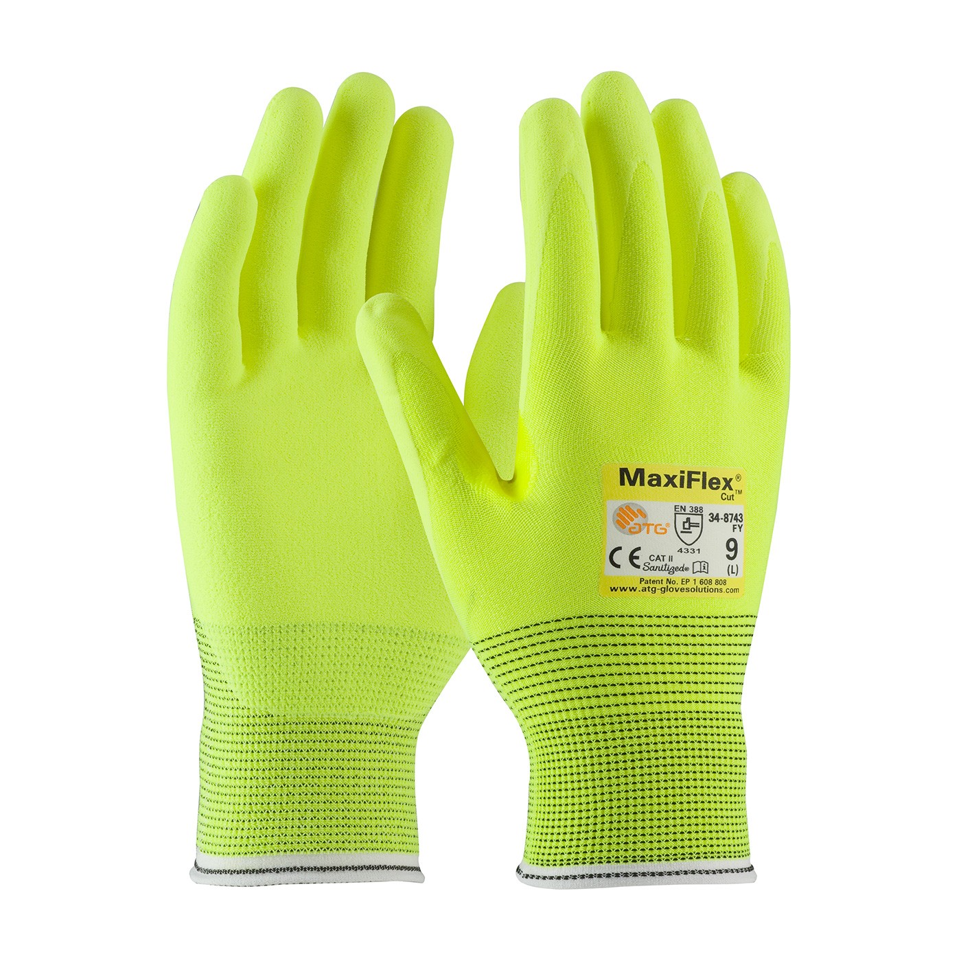 MaxiFlex® Cut™ Hi-Vis Seamless Knit Engineered Yarn Glove with Premium Nitrile Coated MicroFoam Grip on Palm & Fingers (#34-8743FY)