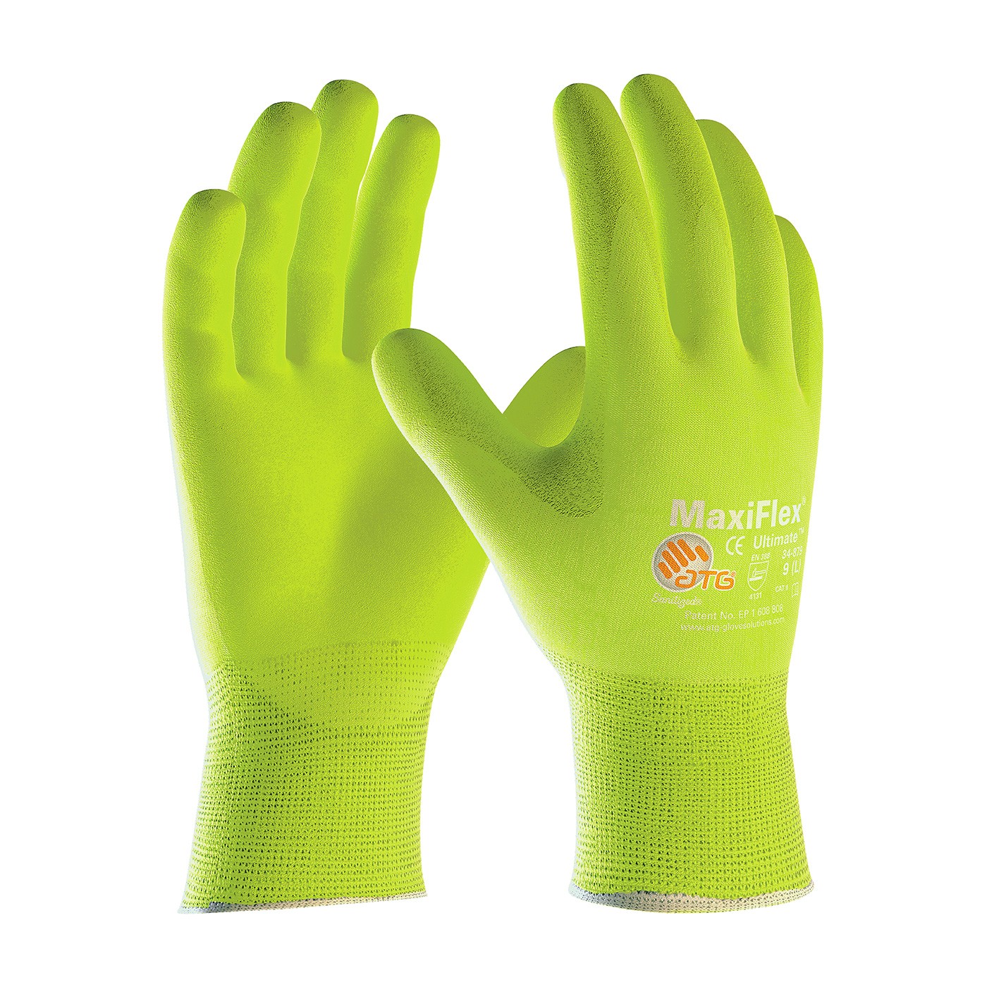 MaxiFlex® Ultimate™ Hi-Vis Seamless Knit Nylon / Lycra Glove with Nitrile Coated MicroFoam Grip on Palm & Fingers (#34-874FY)