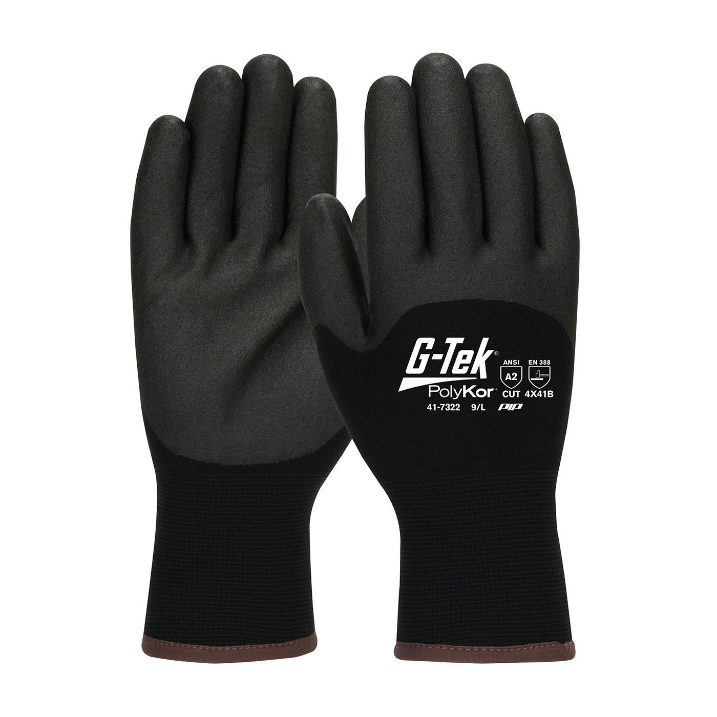 G-Tek® PolyKor® Seamless Knit PolyKor® Blended Glove with Acrylic Lining and Double-Dipped PVC Coated Foam Grip on Palm, Fingers & Knuckles  (#41-7322)
