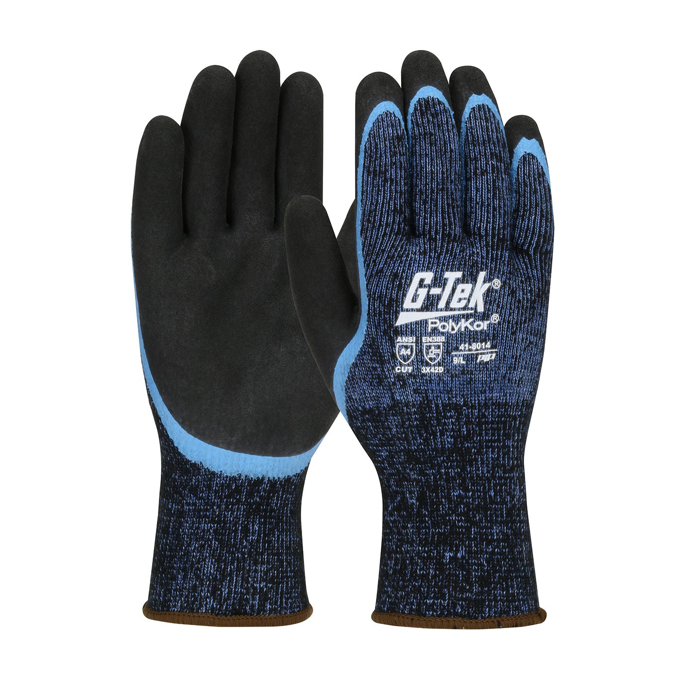 G-Tek® PolyKor® Seamless Knit Single-Layer PolyKor® / Acrylic Blended Glove with Double-Dipped Latex Coated MicroSurface Grip on Palm & Fingers  (#41-8014)