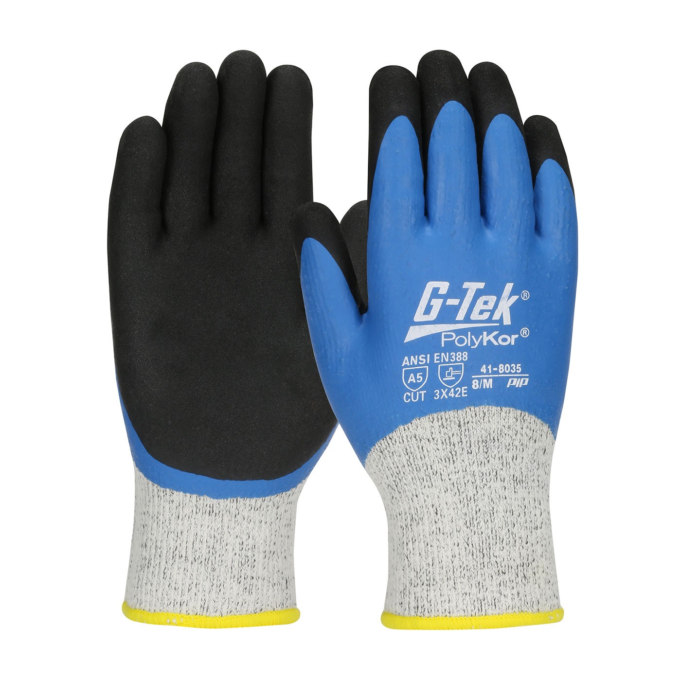 G-Tek® PolyKor® Seamless Knit Single-Layer PolyKor® / Acrylic Blended Glove with Double-Dipped Latex Coated MicroSurface Grip on Full Hand  (#41-8035)