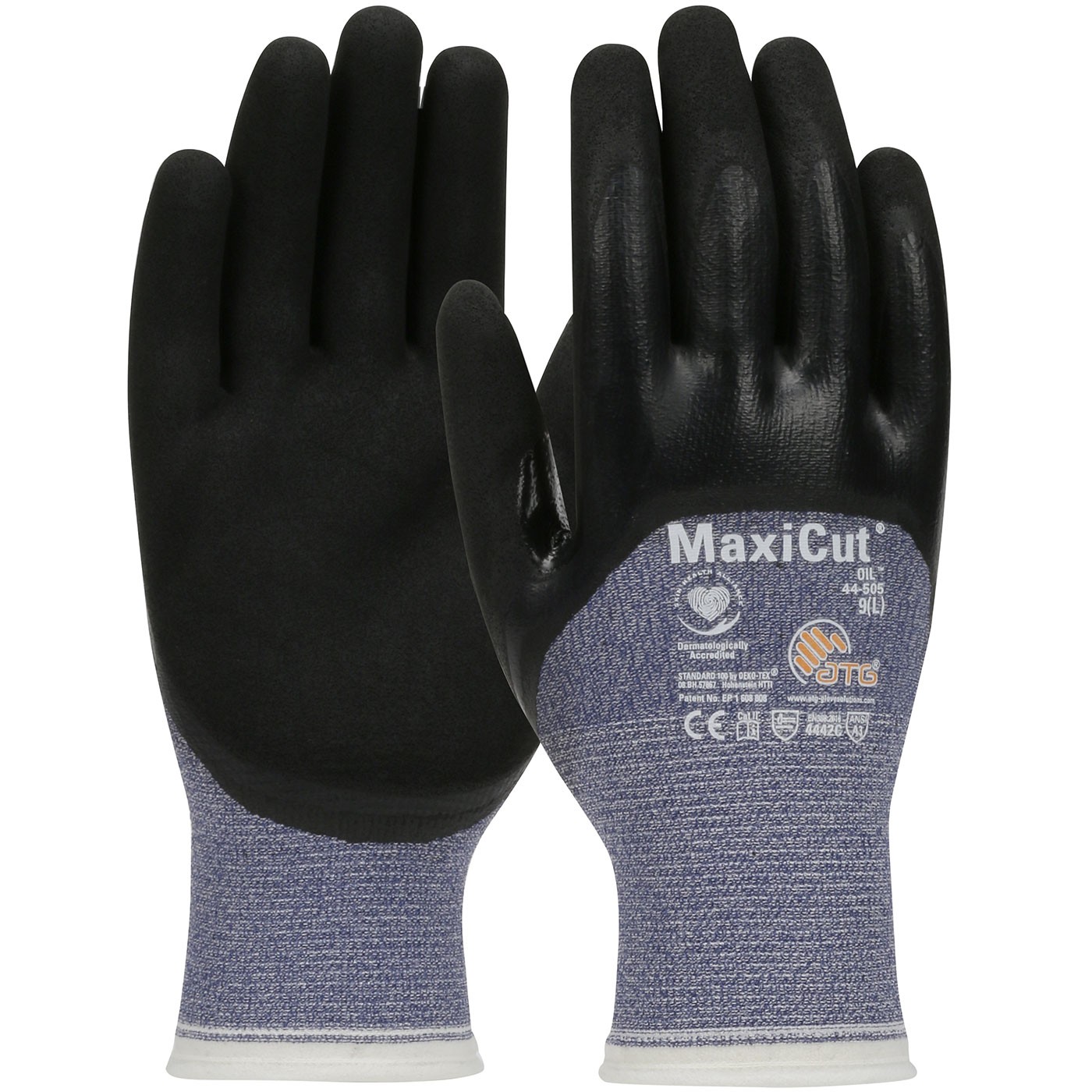 MaxiCut® Oil Seamless Knit Engineered Yarn Glove with Nitrile Coated MicroFoam Grip on Palm, Fingers & Knuckles  (#44-505)