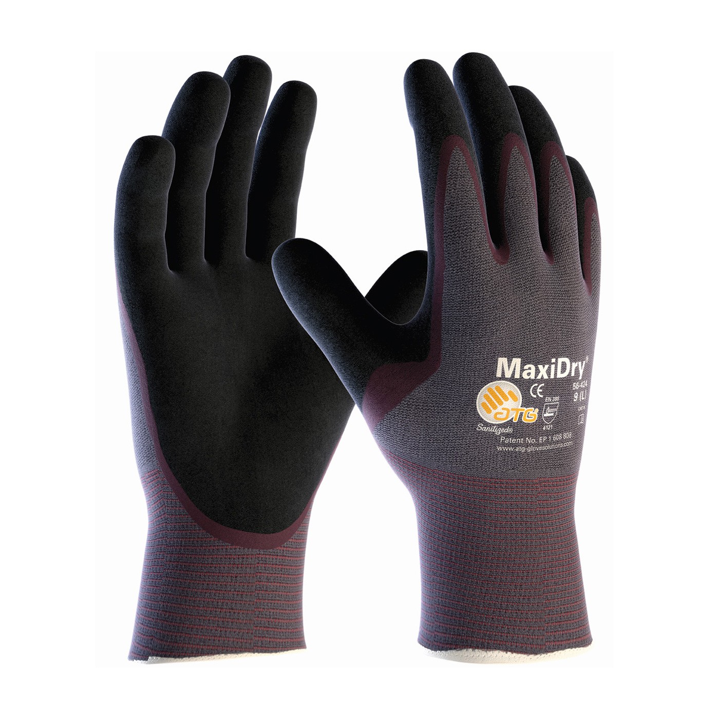 MaxiDry® Ultra Lightweight Nitrile Glove, Palm Dipped with Seamless Knit Nylon / Lycra Liner and Non-Slip Grip on Palm & Fingers (#56-424)