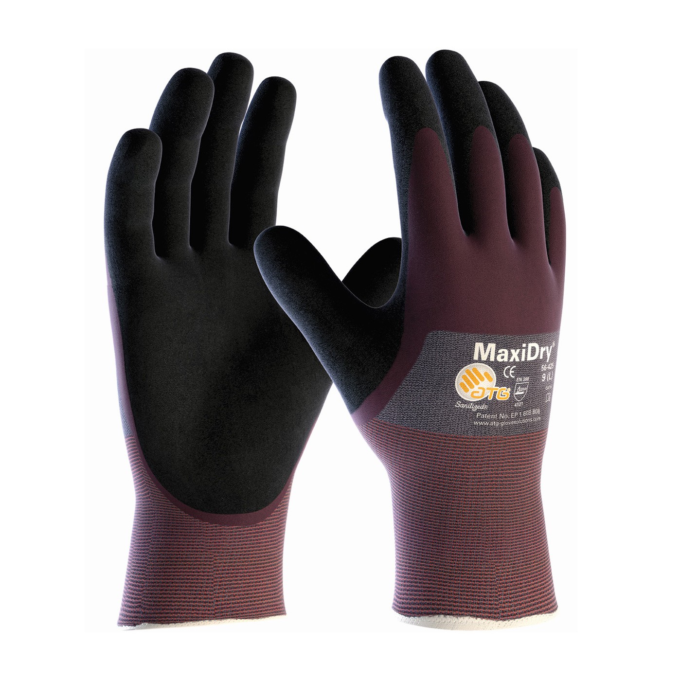 MaxiDry® Ultra Lightweight Nitrile Glove, 3/4 Dipped with Seamless Knit Nylon / Lycra Liner and Non-Slip Grip on Palm & Fingers (#56-425)