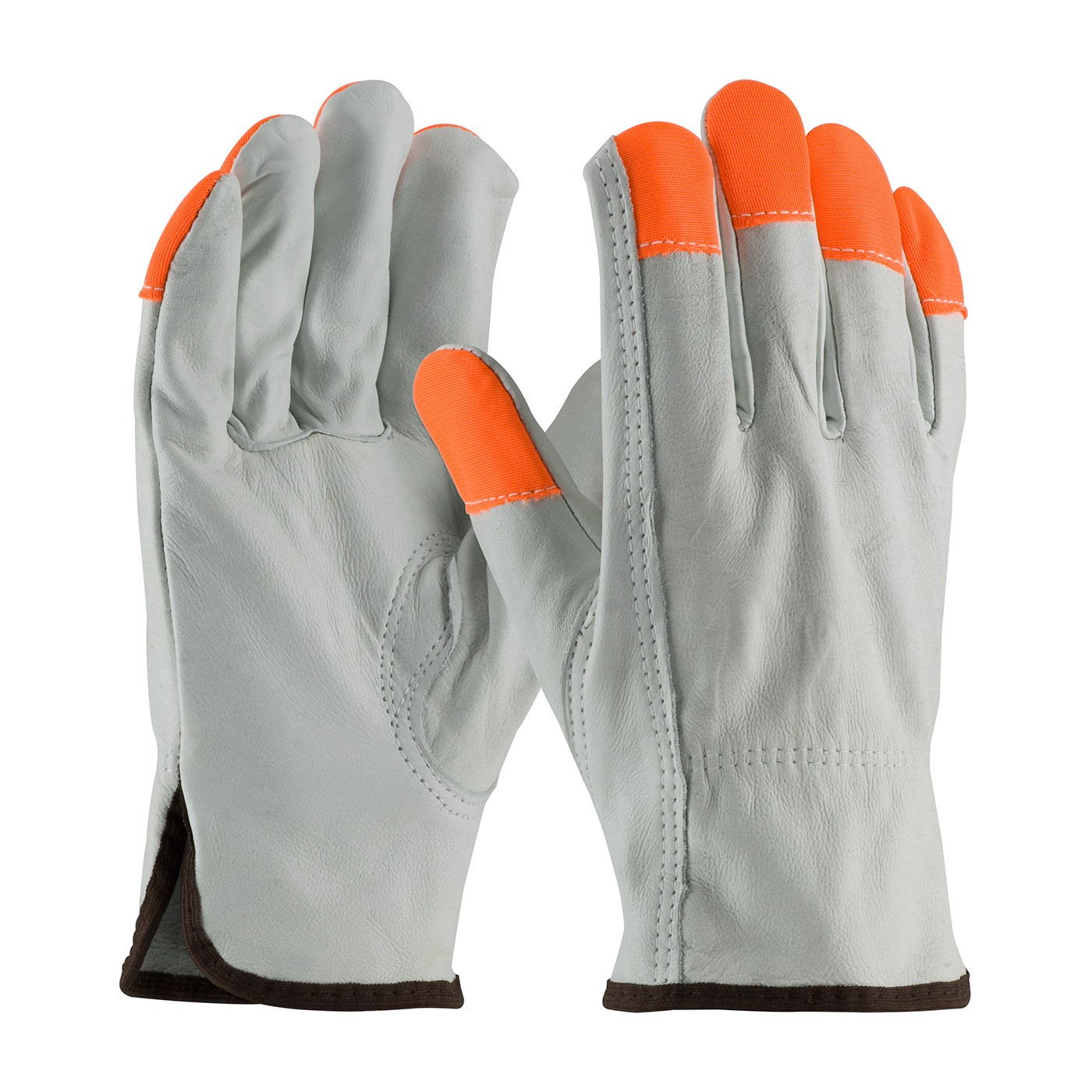  PIP® Regular Grade Top Grain Cowhide Leather Drivers Glove with Hi-Vis Fingertips - Keystone Thumb  (#68-163HV)