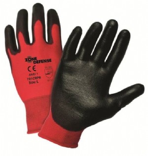Red Nylon Shell with Black Polyurethane Palm Coat Gloves (#701CRPB)