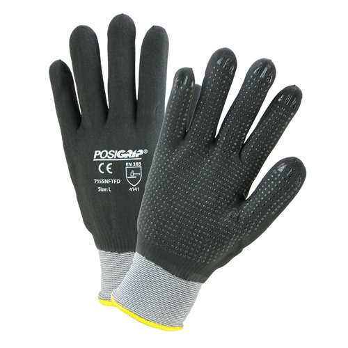 Black Foam Nitrile Full Dip on Gray Nylon/Spandex Shell with Dotted Palm Glove (#715SNFTFD)