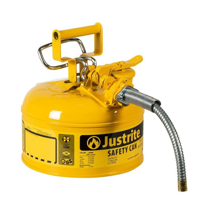 Justrite Type II AccuFlow Safety Can, 1 gallon, Yellow (#7210220)