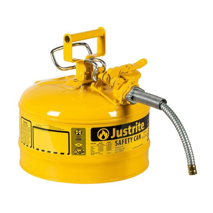 Justrite Type II AccuFlow Safety Can, 2.5 gallon, Yellow (#7225220)