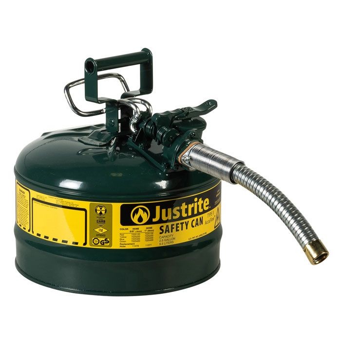 Justrite Type II AccuFlow Safety Can, 2.5 gallon, Green (#7225430)