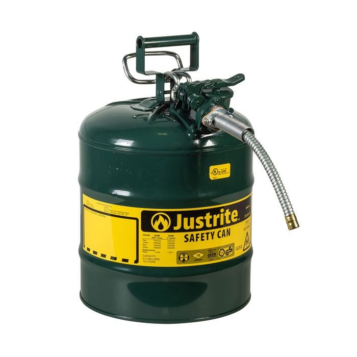 Justrite Type II AccuFlow Safety Can, 5 gallon, Green (#7250420)