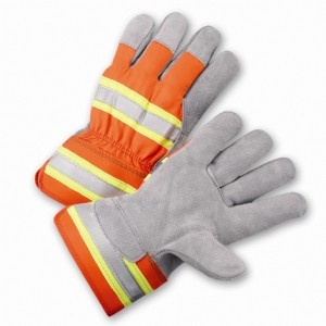 PIP® Premium Split Cowhide Leather Palm Glove with Hi-Vis Nylon Back - Rubberized Safety Cuff  (#HVO500)