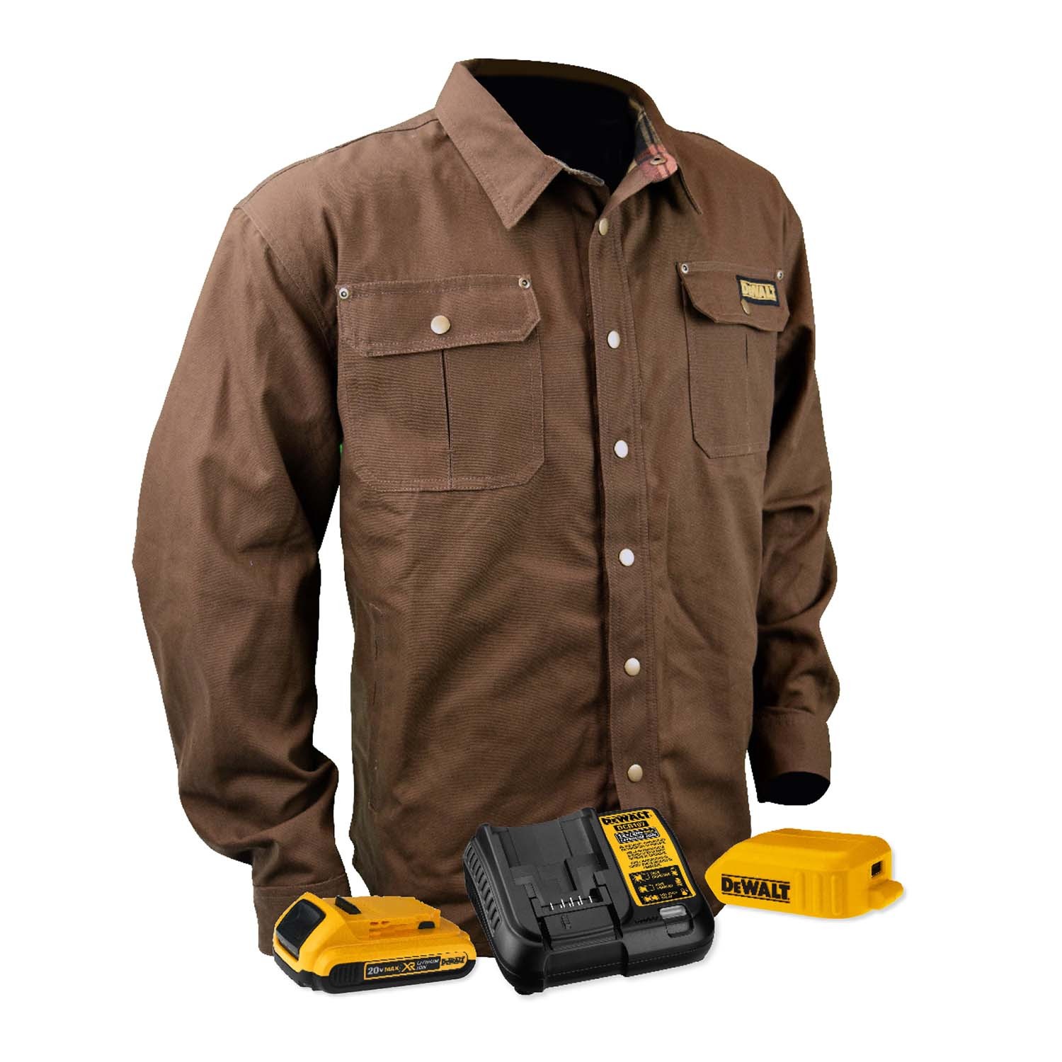 DEWALT® Unisex Heated Heavy Duty Shirt Jacket Kitted Tobacco (#DCHJ081TD1)