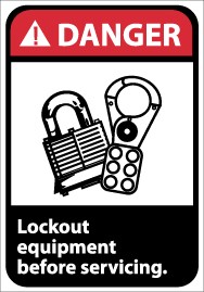 Danger Lock out equipment before servicing. Machine Label (#DGA18AP)