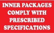 Inner Packages Comply With Perscribed Specifications Hazardous Materials Shipping Label (#DL169AL)