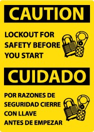 Caution Lockout For Safety Before You Start Spanish Sign (#ESC177)