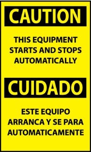 Caution This Equipment Starts And Stops Automatically Spanish Machine Label (#ESC618AP)