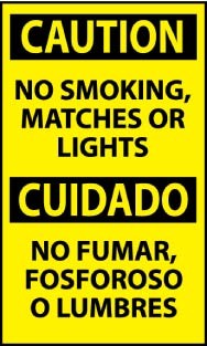 Caution No Smoking, Matches Or Lights Spanish Machine Label (#ESC624AP)