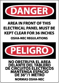 Danger Area In Front Of This Electrical Panel… Spanish Sign (#ESD225)
