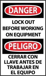 Danger Lock Out Before Working On Equipment Spanish Machine Label (#ESD377AP)