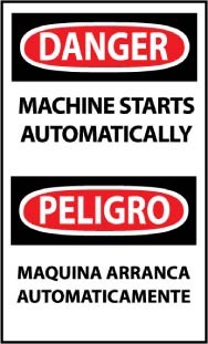 Danger Machine Starts Automatically Spanish Machine Label (#ESD378AP)
